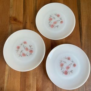 Three Vintage Fire King Fleurette Milk Glass 9" Plates Anchor Hocking